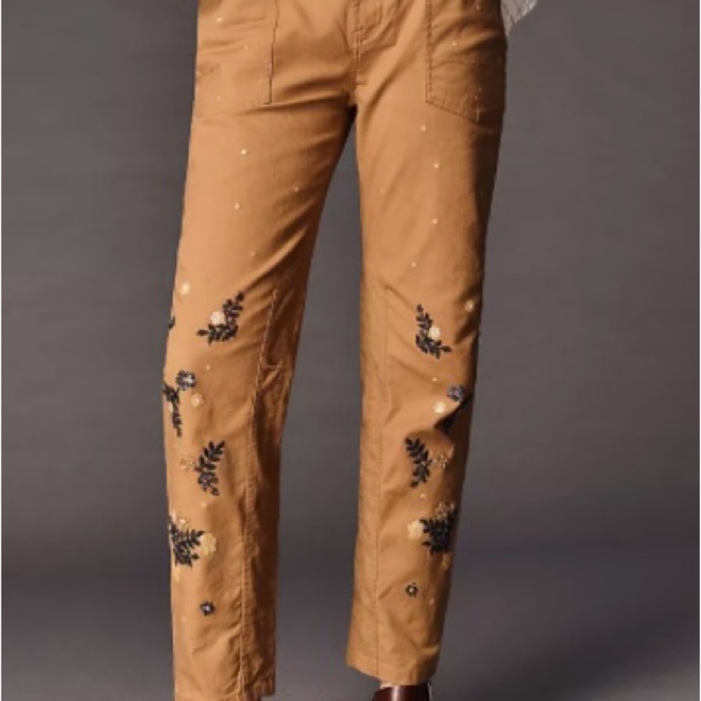 Anthropologie Pilcro  Wanderer Mid Rise Relaxed Leg Pants 34 Applique Edition - Picture 15 of 16